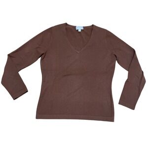 Pure Collection Brown 100% Cashmere V-Neck Sweater Women's US 6 UK 12 Fine Knit